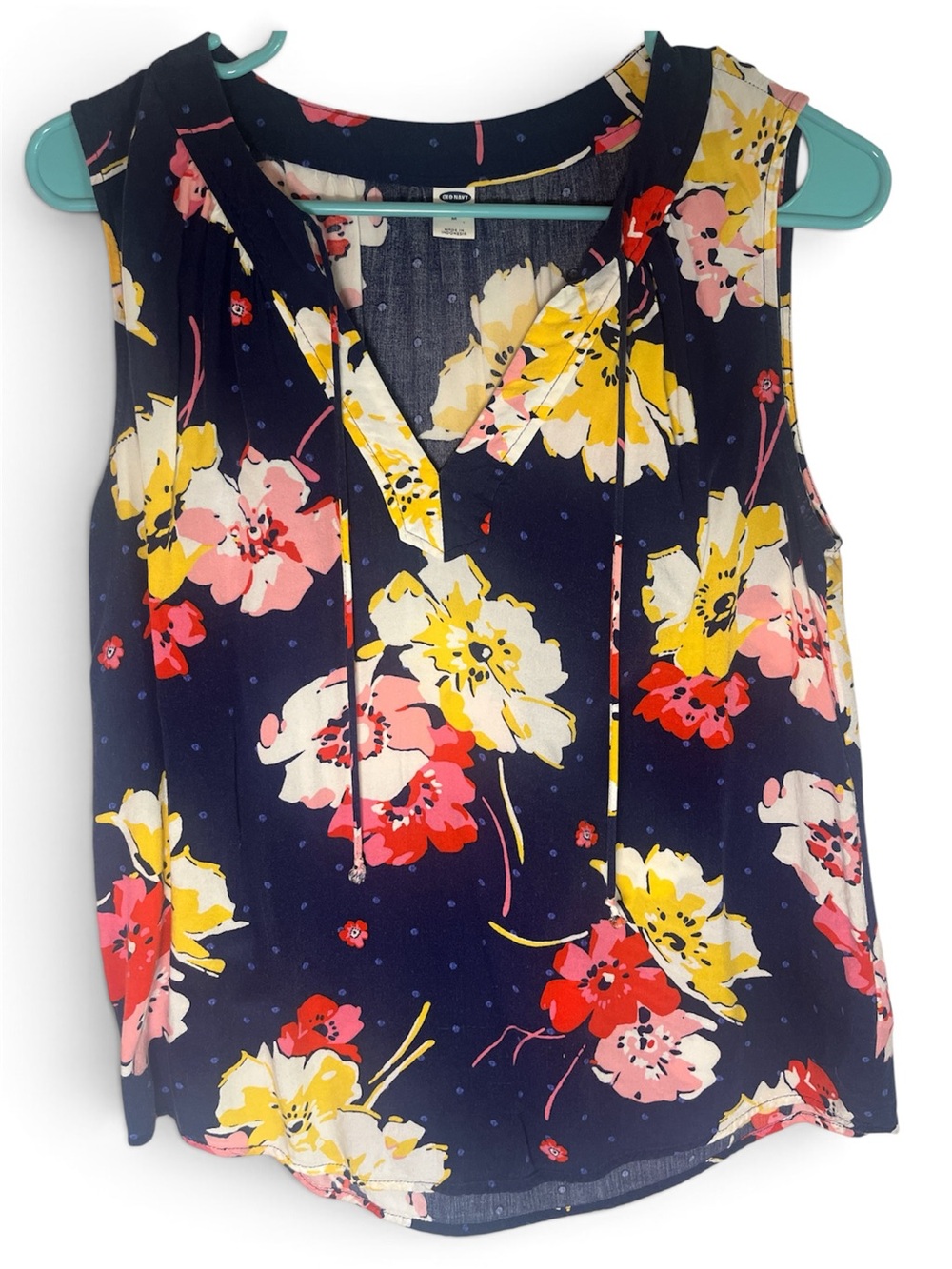 Old Navy Navy Floral Tie V-Neck Sleeveless Camisole